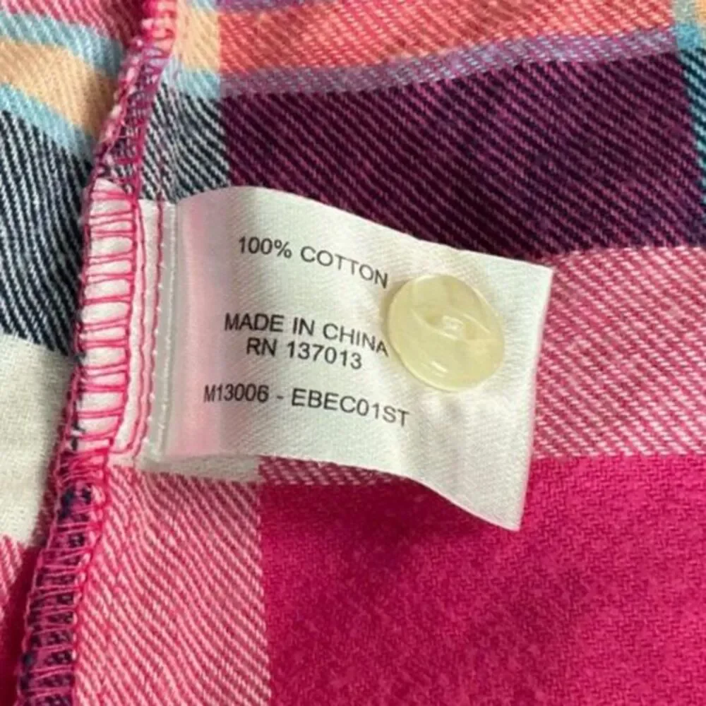 Eddie Bauer Women’s M Pink Plaid Hooded Flannel Shirt Outdoors/Hiking/Camping